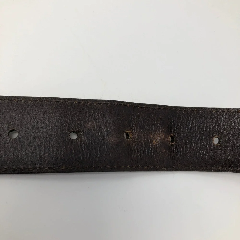 Woolrich Mens Brown Leather Belt 42 Italian Leather Woven Center Strip